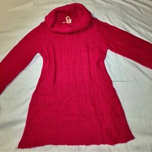 Pink Derek Heart Cowl Neck Knit Sweater